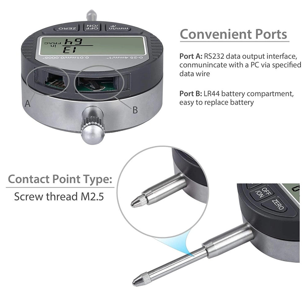 Trade Shop - Comparatore Centesimale Digitale Con Display 0-25,4mm/0,5" Tornio  0,01mm/0,005" -