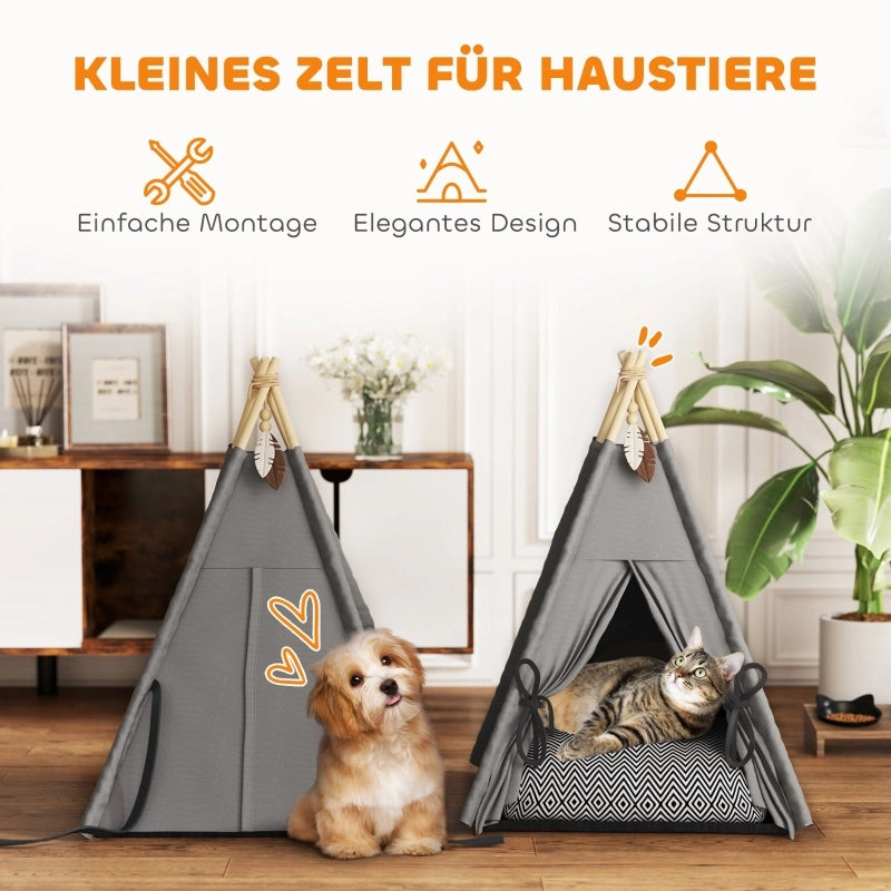 Tenda teepee per animali domestici, tenda per gatti con cuscino sfoderabile e lavabile, casetta per gatti con pavimento antiscivolo, palla da gioco,