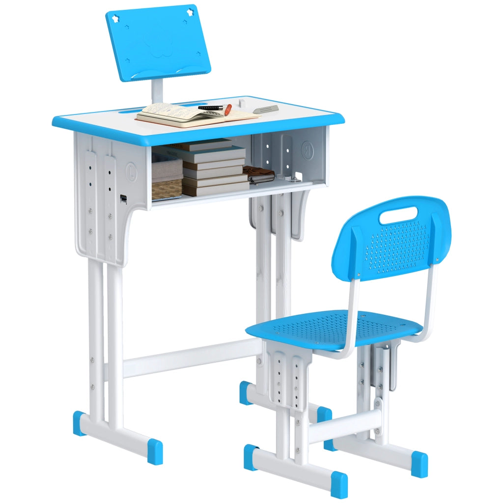 Scrivania Regolabile per Bambini con Leggio e Mensola ¨C zephmum ¨C Blu, Acciaio e MDF, 90x50x?