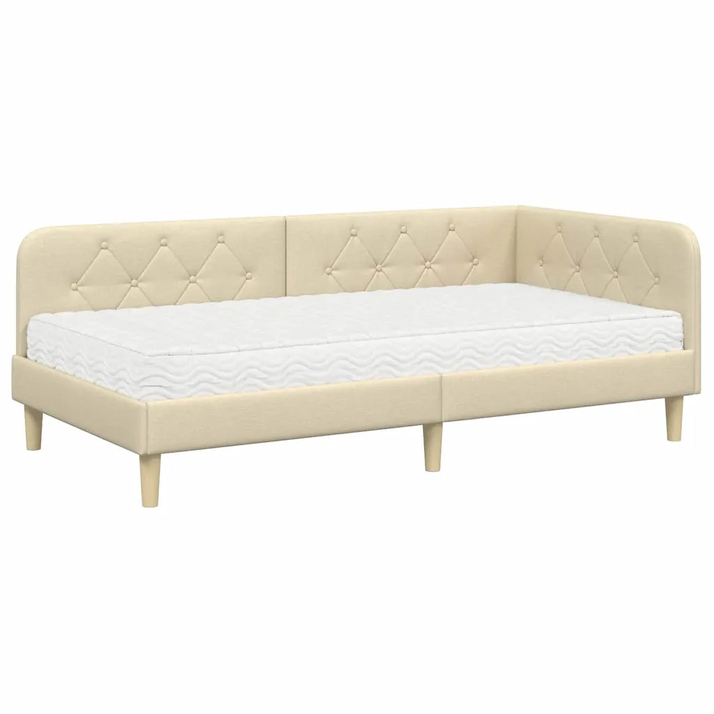 Cornice del letto ad angolo Crema 90 x 200 cm Tessuto
