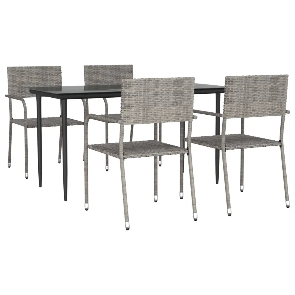 Set da Pranzo da Giardino 5 pz Nero Grigio Polyrattan e Acciaio