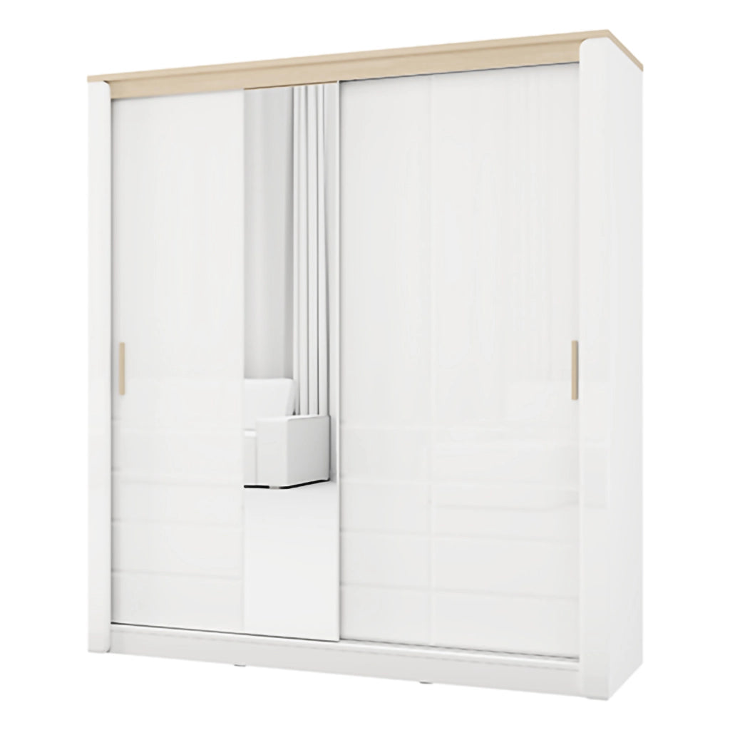 Armadio Camera da Letto Lunenb, Guardaroba 2 Ante 5 Ripiani, 199x217h cm Bianco Opaco