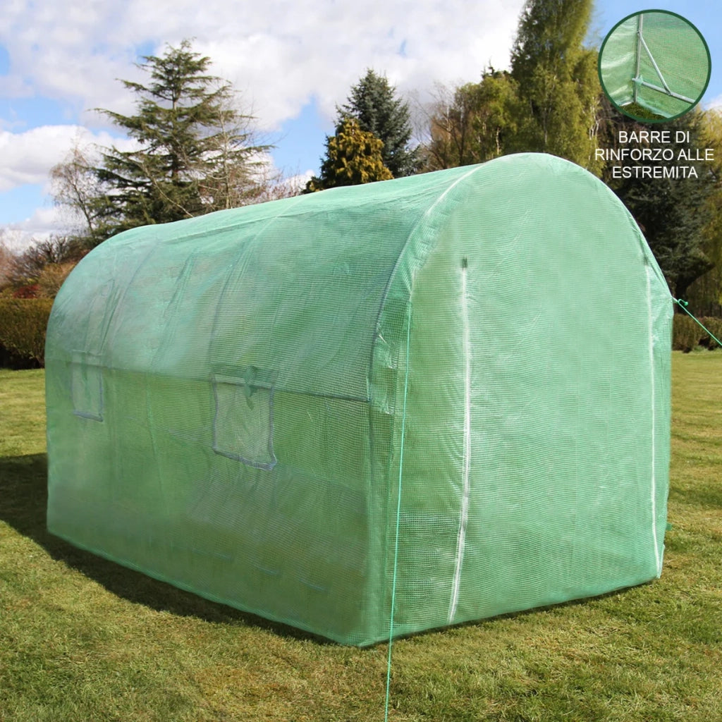 Serra da Giardino a Tunnel da Esterno in Polietilene Resistente alla Corrosione e Raggi UV Telaio in Ferro Galvanizzato per Piante Giardinaggio - 19mm - 3m x 2m