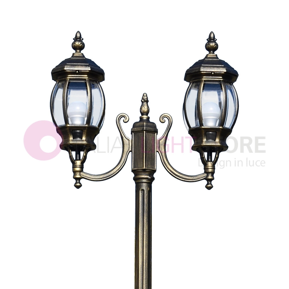 ENEA Lampione a 2 luci h.242 in Alluminio per Esterno Viale Giardino NERO-ORO