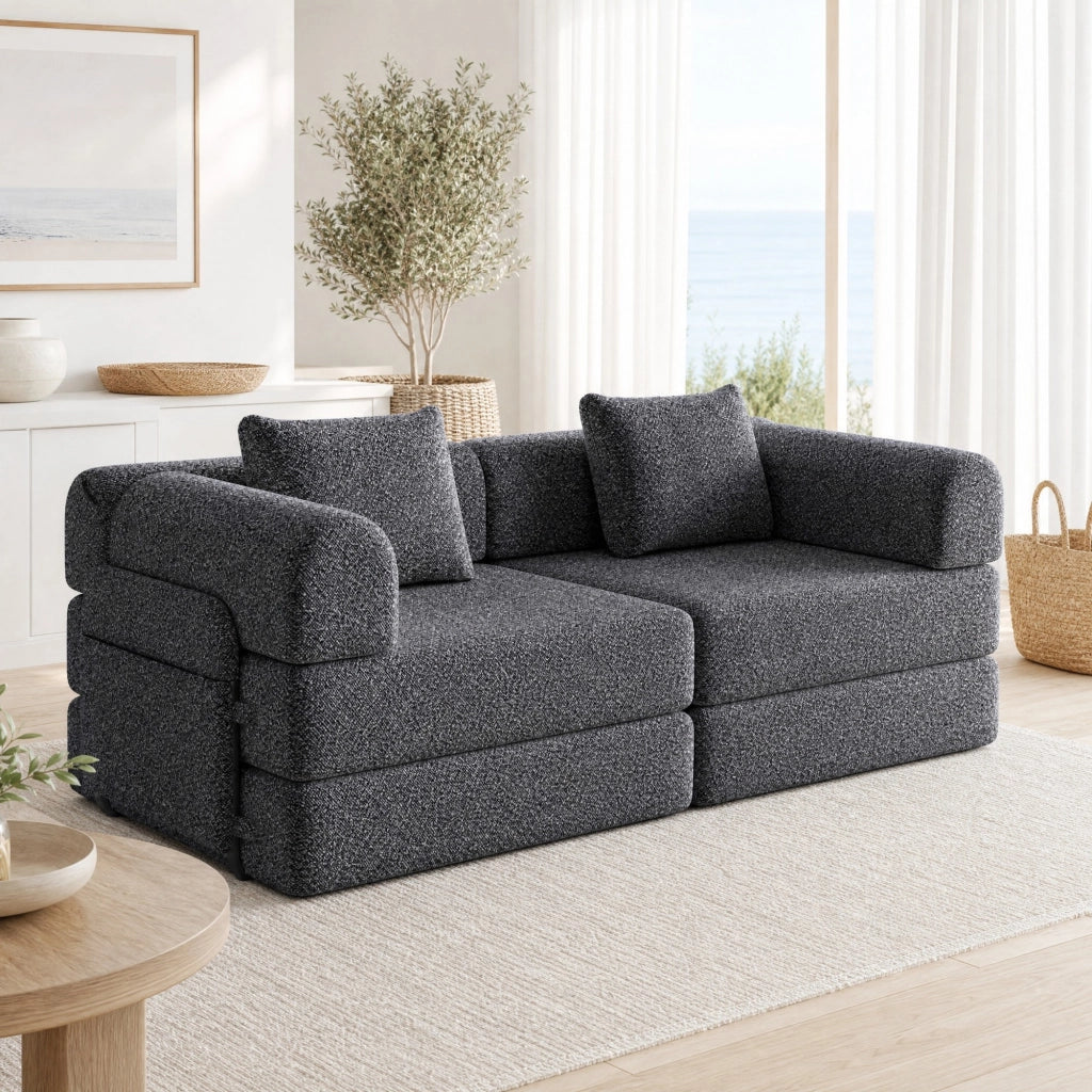 DIVANO LETTO 2-in-1 con vano bracciolo, Chenille Grigio
