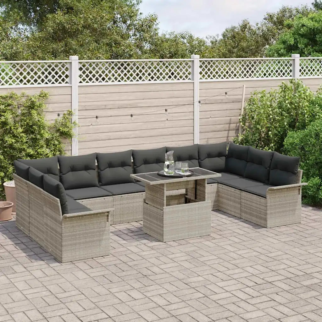 Set Divano da Giardino 11 pcs Grigio chiaro Poly Rattan 3348358