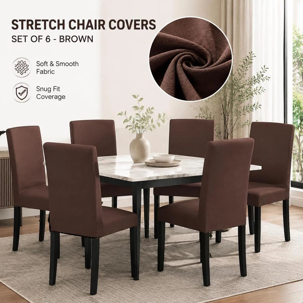 Stretch Chair Covers, Straight, 6 Pieces, Brown