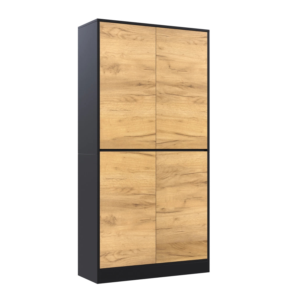 Armadio Archivio Alto per Ufficio; Nero e Rovere; Pannello Truciolare; Ripiani Regolabili; 80 x 35 x 180 cm