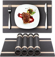 Set di 6 tappeti da tavola in PVC, lavabili, resistente al calore, antiscivolo, nero