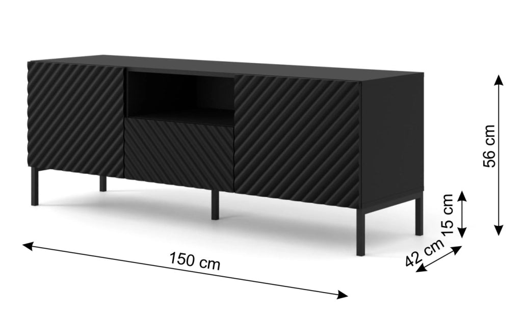 PORTA TV SURF 150 2D1S NERO OPACO GAMBE NERE