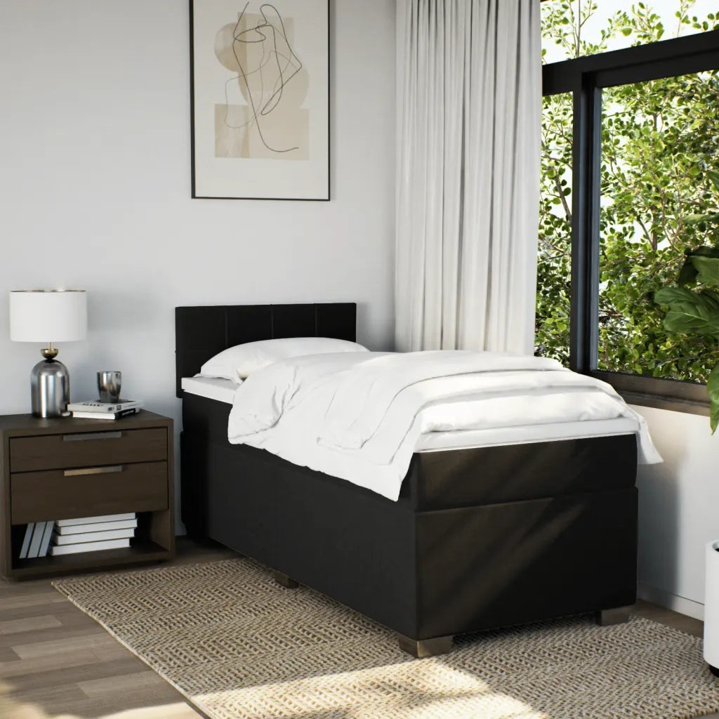 Letto singolo | Letto per adulti | Giroletto a Molle con Materasso Nero 80x200 cm inTessuto