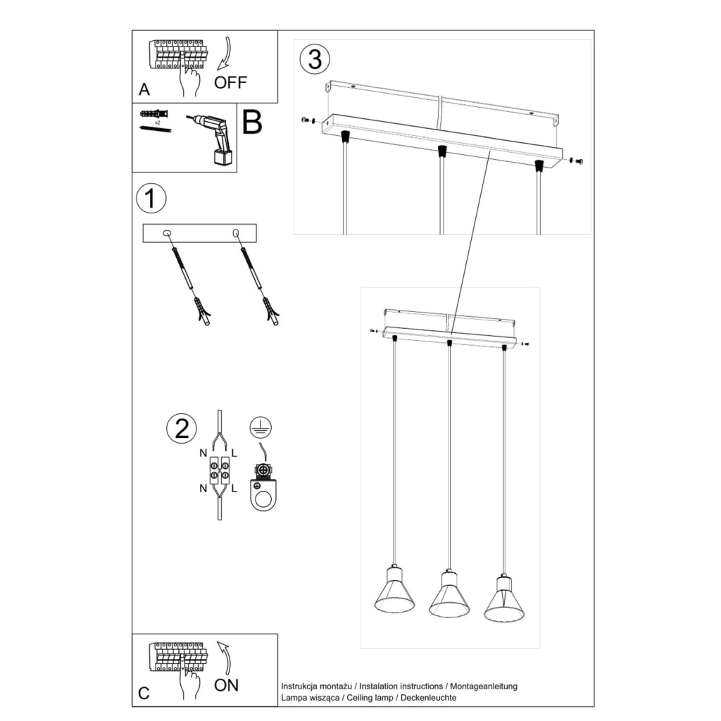 Lampadario MUSARO 3 luci nero E27 Pure Lume PU.0986