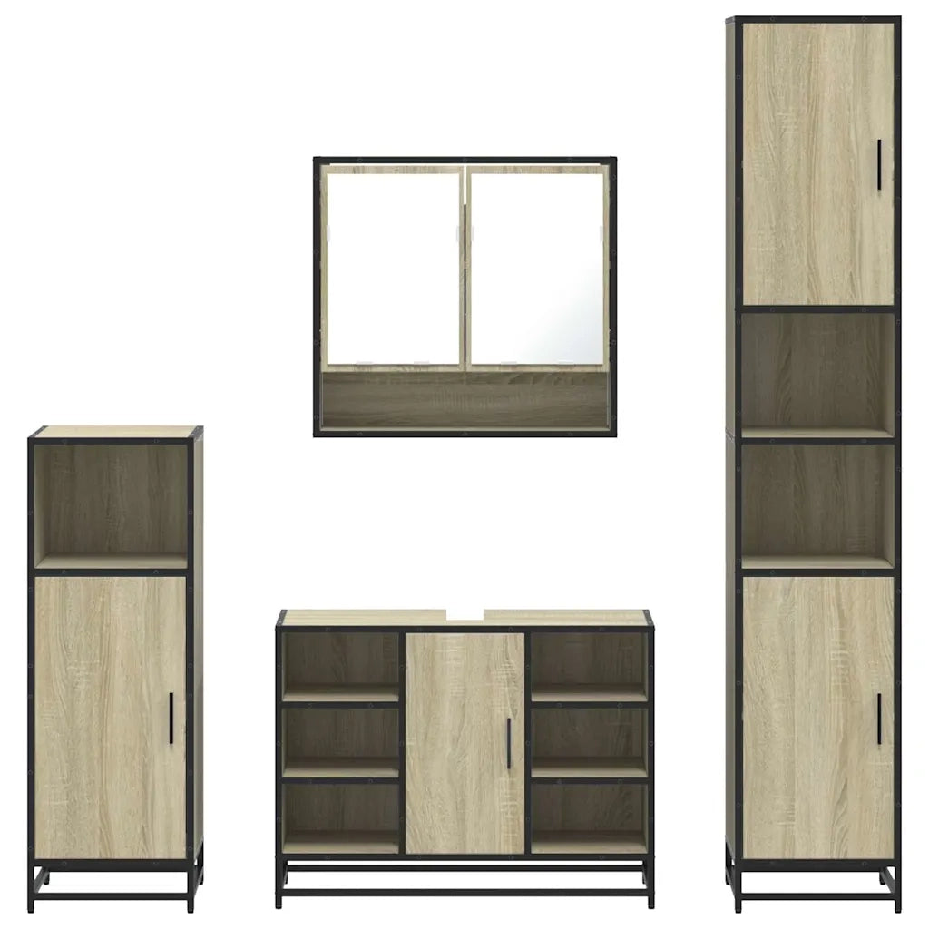 Set Mobili da Bagno 4 pz Rovere Sonoma in Legno Multistrato