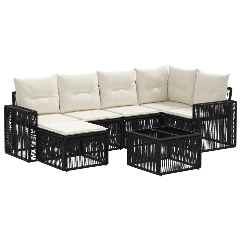 Set Divano da Giardino 7 pcs Nero e Bianco Crema polyrattan 3435193