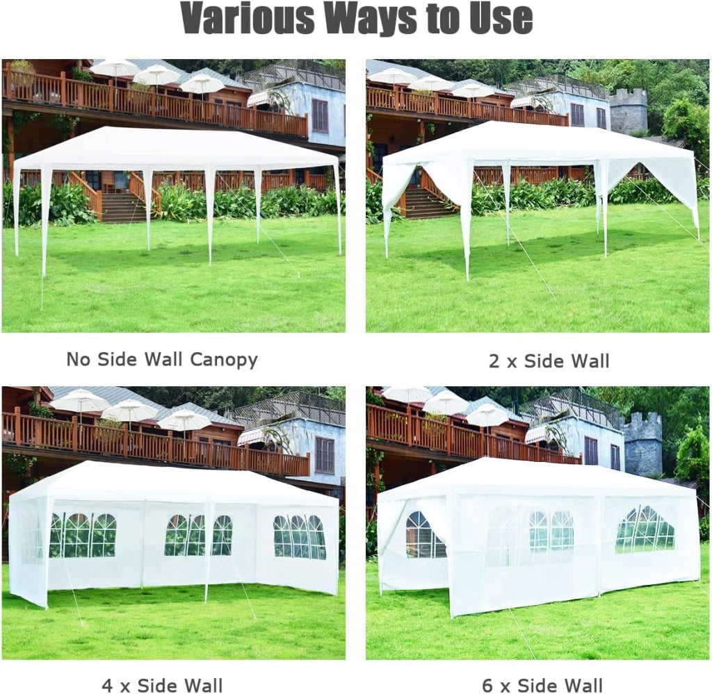 Gazebo da Giardino, 3 x 6 m, con 4 Pareti Laterali Rimovibili, Portatile, con Borsa per il Trasporto, Gazebo e Tenda da Giardino, per Feste, Matrimoni, Bianco