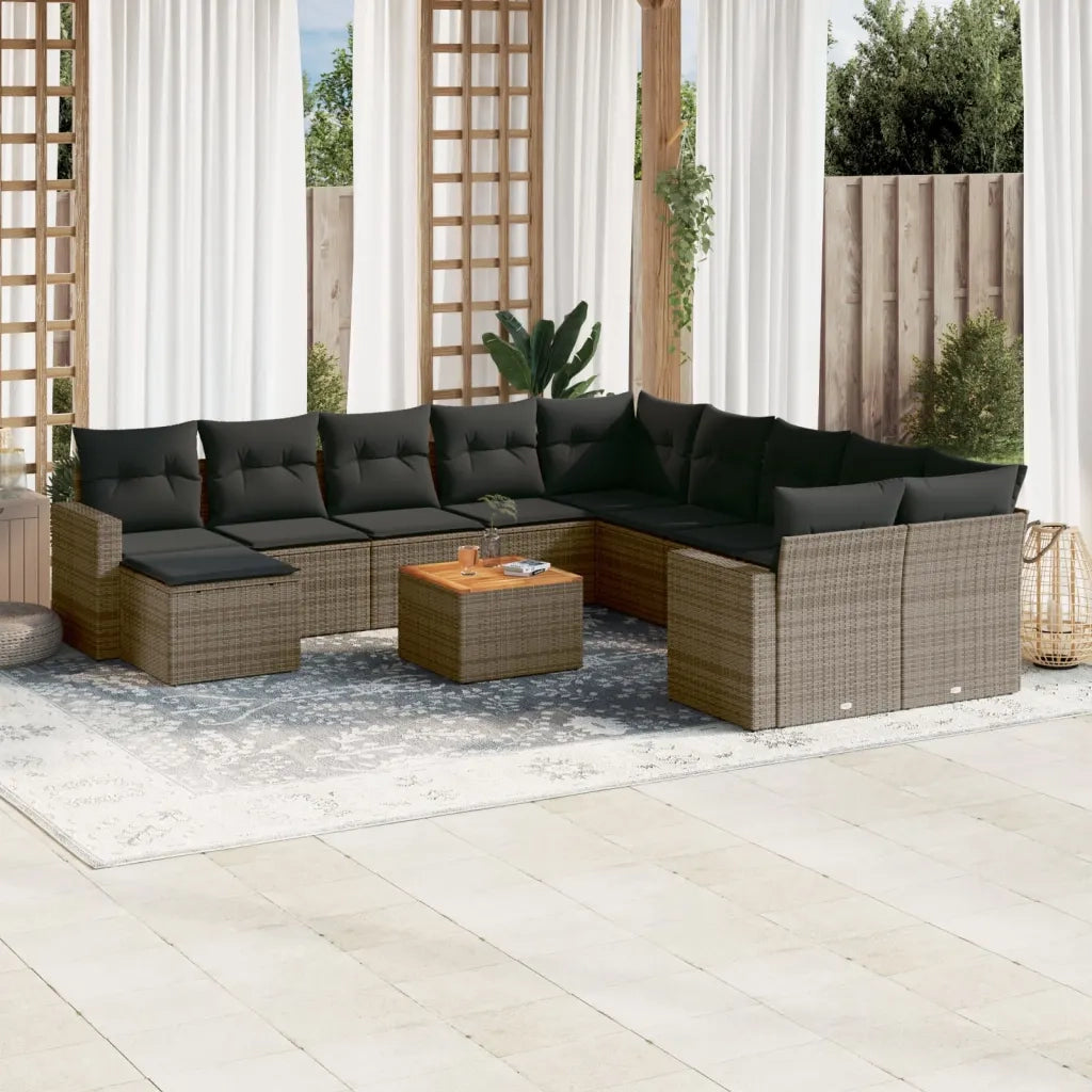 Set Divani da Giardino 12 pz con Cuscini Grigio in Polyrattan 3256753