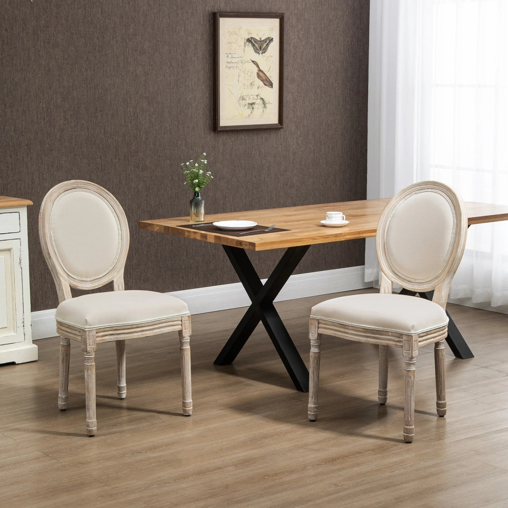 Set di 2 Sedie da Pranzo ¨C zephmum ¨C Legno Massello Stile Retr¨° Beige