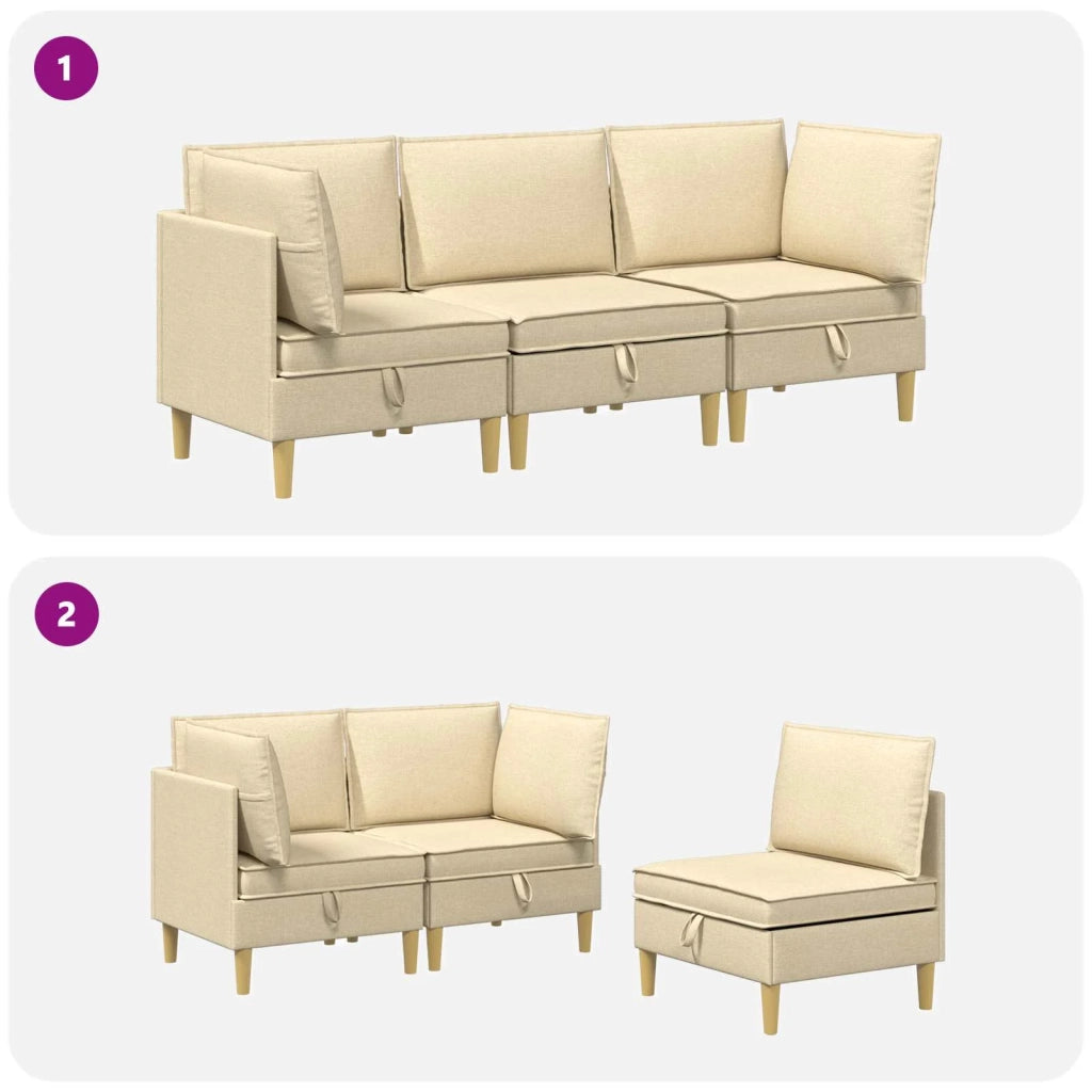 Set di divani modulari con spazio di archiviazione 3 pcs Crema