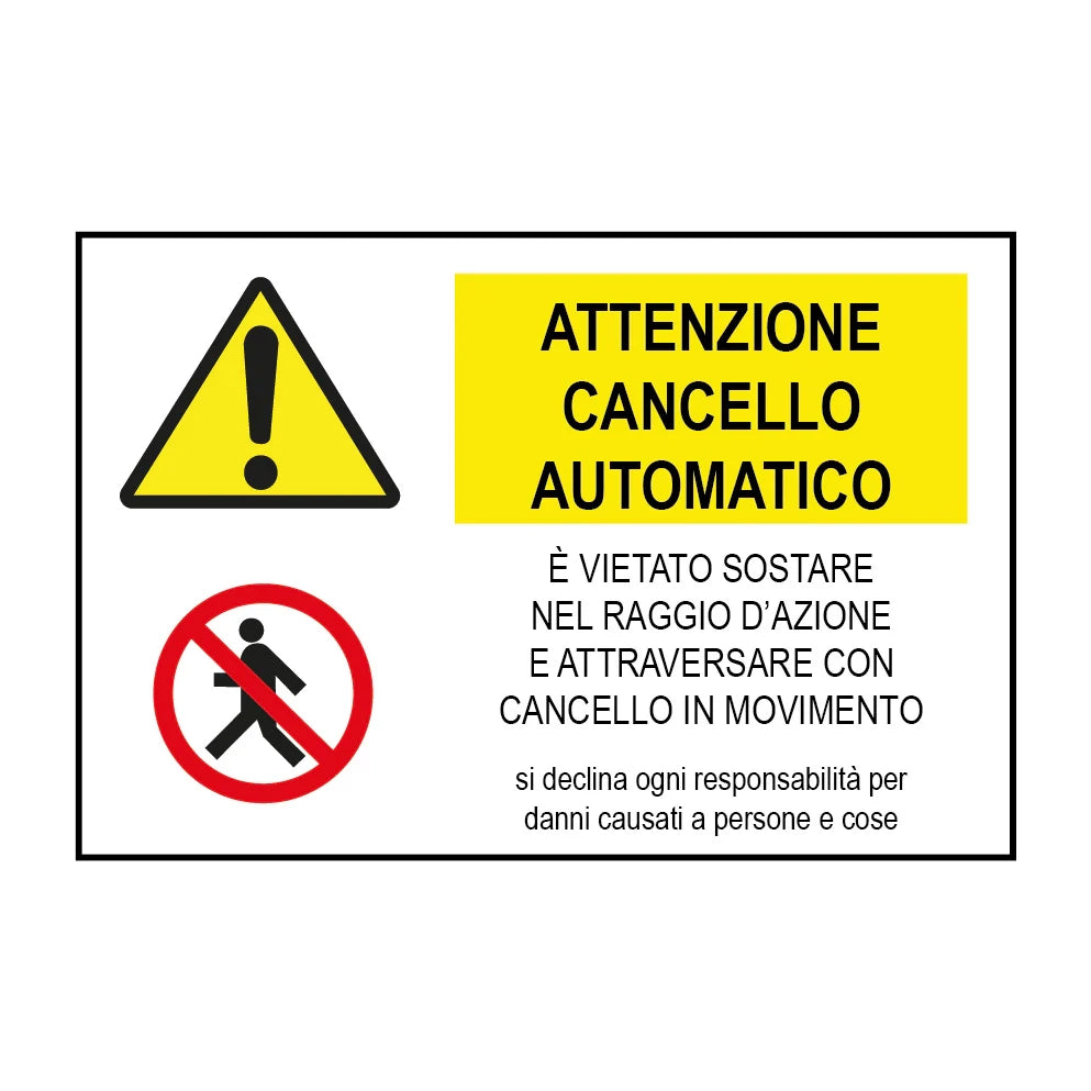 Cartello in alluminio attenzione cancello automatico