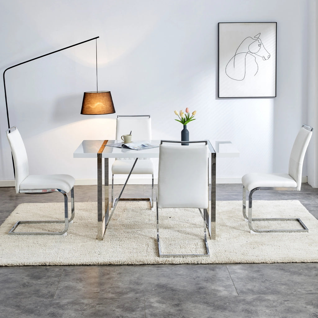 Sedia da Pranzo Ergonomica con Schienale in PU e Lino piedini antiscivolo Metallo Bianco
