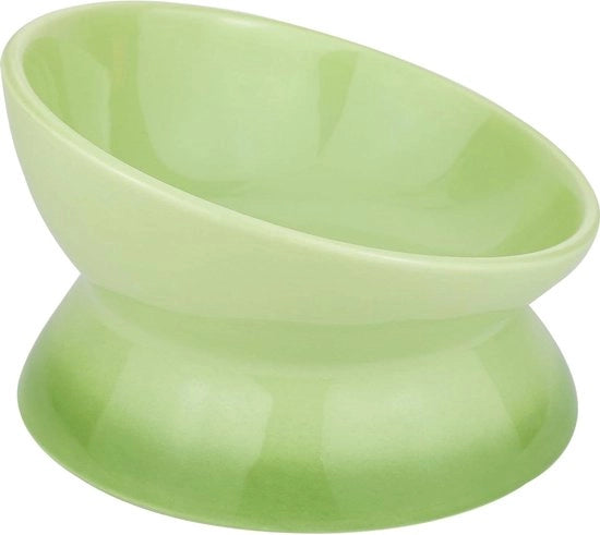 Piatto Alimentare Elevato per Gatti e Piccoli Cani - 15,5x15,5x11cm Piatto Ceramico per Acqua - Design Verde Carino - Incluso Piatto per Cibo - Accessori per Animali da Compagnia