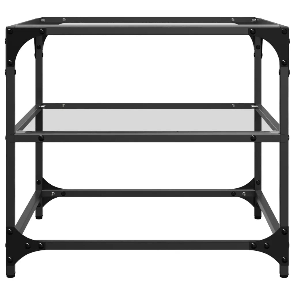 Tavolino Salotto con Piano Vetro Trasparente 50x50x45cm Acciaio