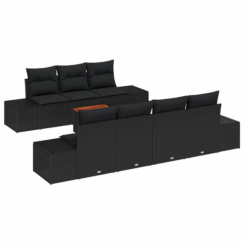 Set Divano da Giardino con archiviazione 8 pcs Nero polyrattan 3356588