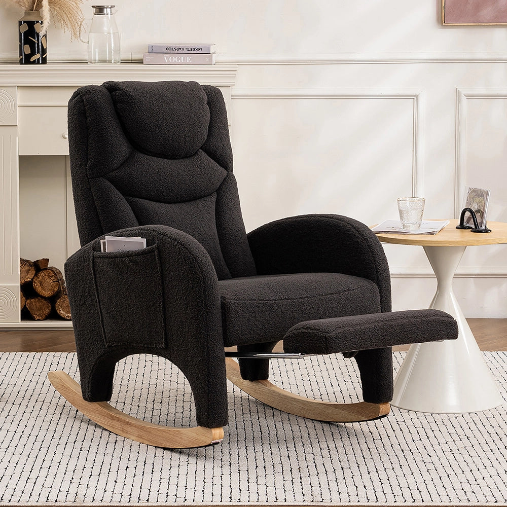 Poltrona a dondolo relax - Xylo - Tappezzeria Teddy grigio scuro, capacit?? di carico 110 kg