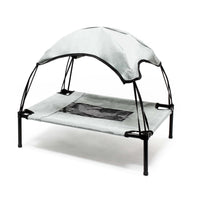 Brandina per cani e gatti con tettoia grigia, cuccia per cani max 25kg, lettino da esterno per animali con tettuccio parasole, 76x60x16cm