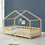 Letto per Cameretta Treviolo a Forma di Casetta 90x200 cm Legno Naturale [en.casa]