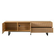 Mobile TV con 2 Ante e 2 Cassetti senza Maniglie; Passacavi; Stile Scandinavo; in Pannelli di Particelle; Naturale; 180??38??51;5 cm