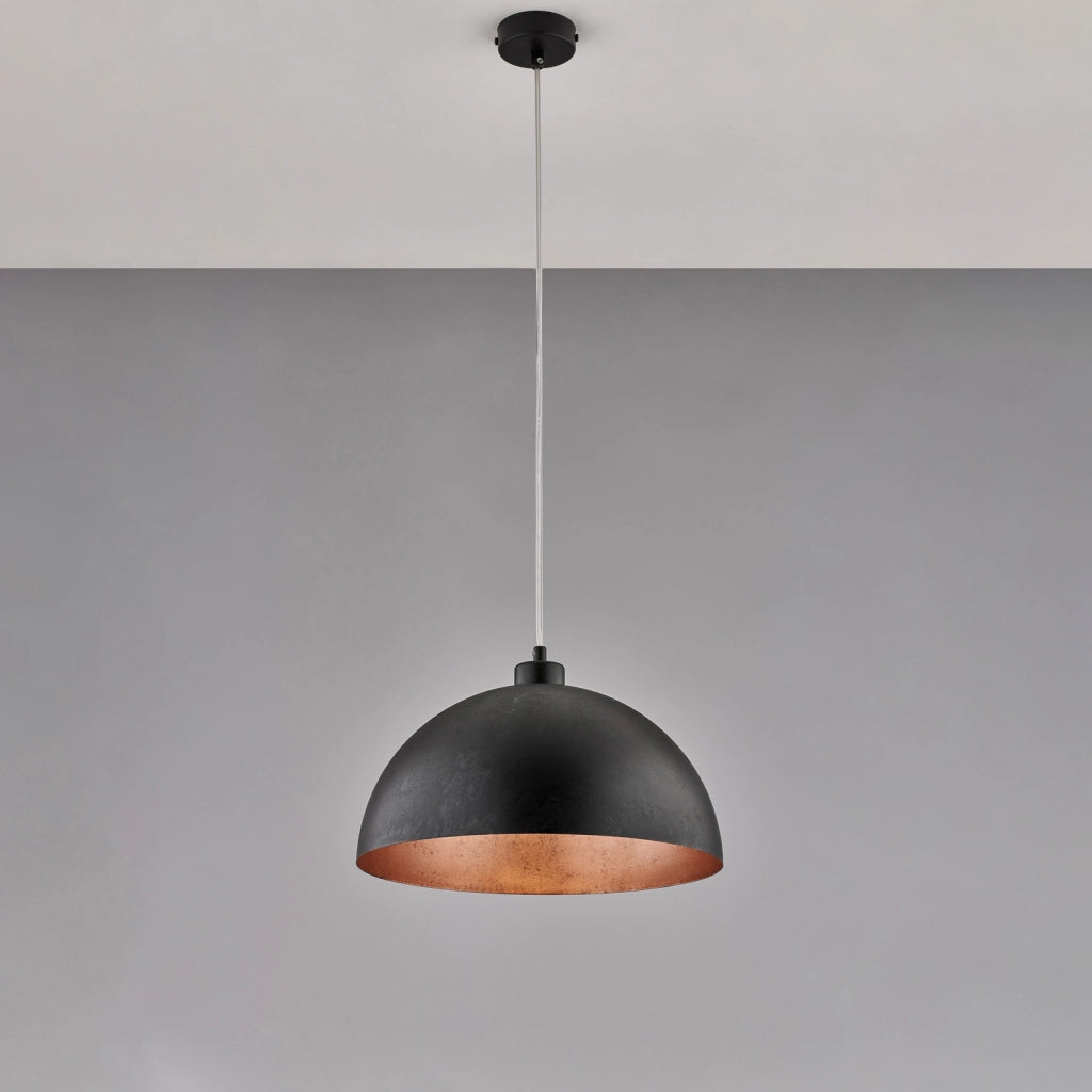 Sospensione Industrial 1 Luce Marcus In Ferro Laccato Nero E Rame Diam 35