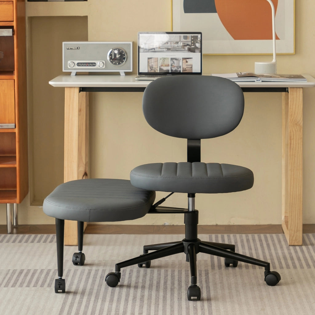 Sedia da ufficio ergonomica girevole con poggiapiedi rotante senza braccioli in tessuto grigio per meditazione