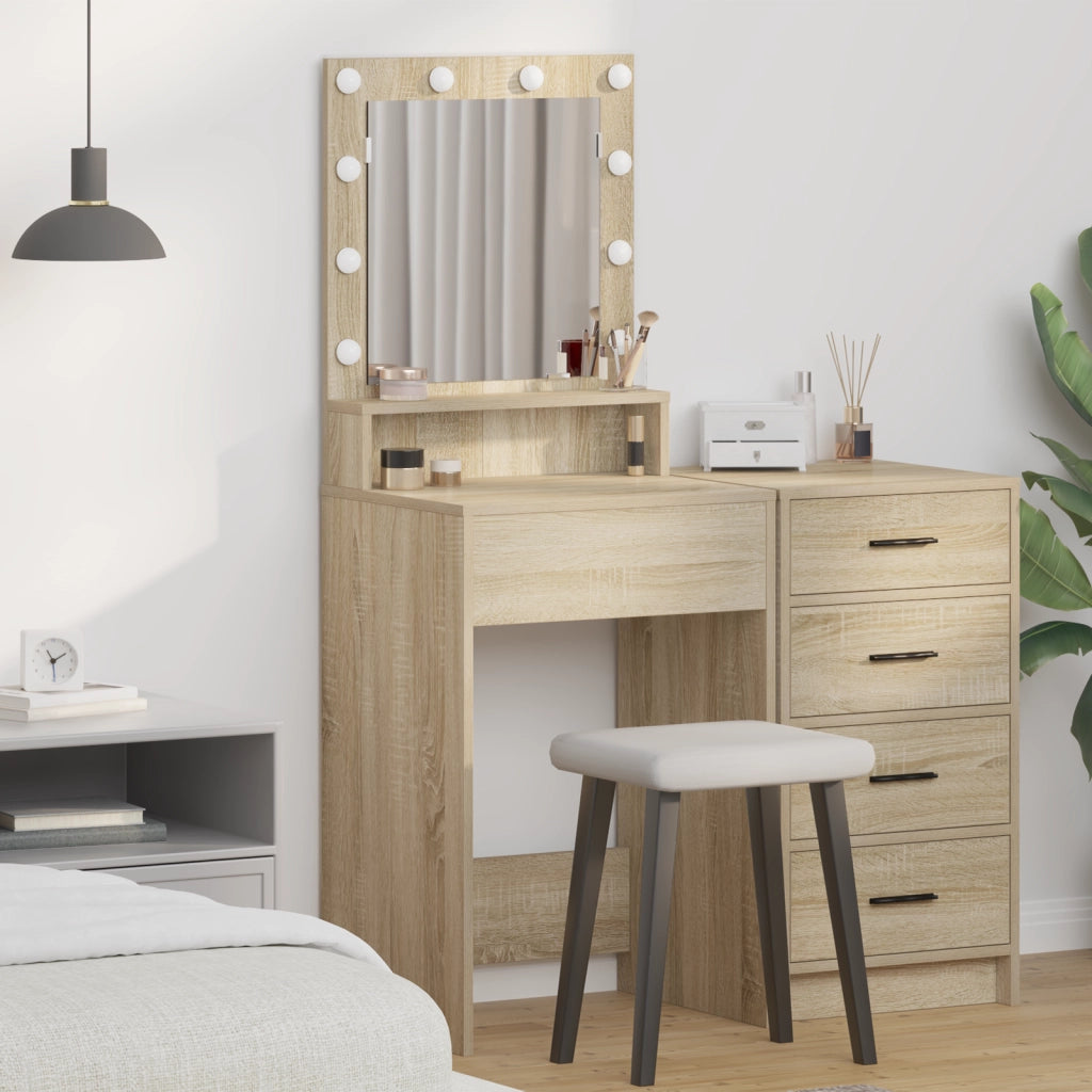 Tavolo da Trucco con Luci LED in Rovere Sonoma, 50x41x135 cm