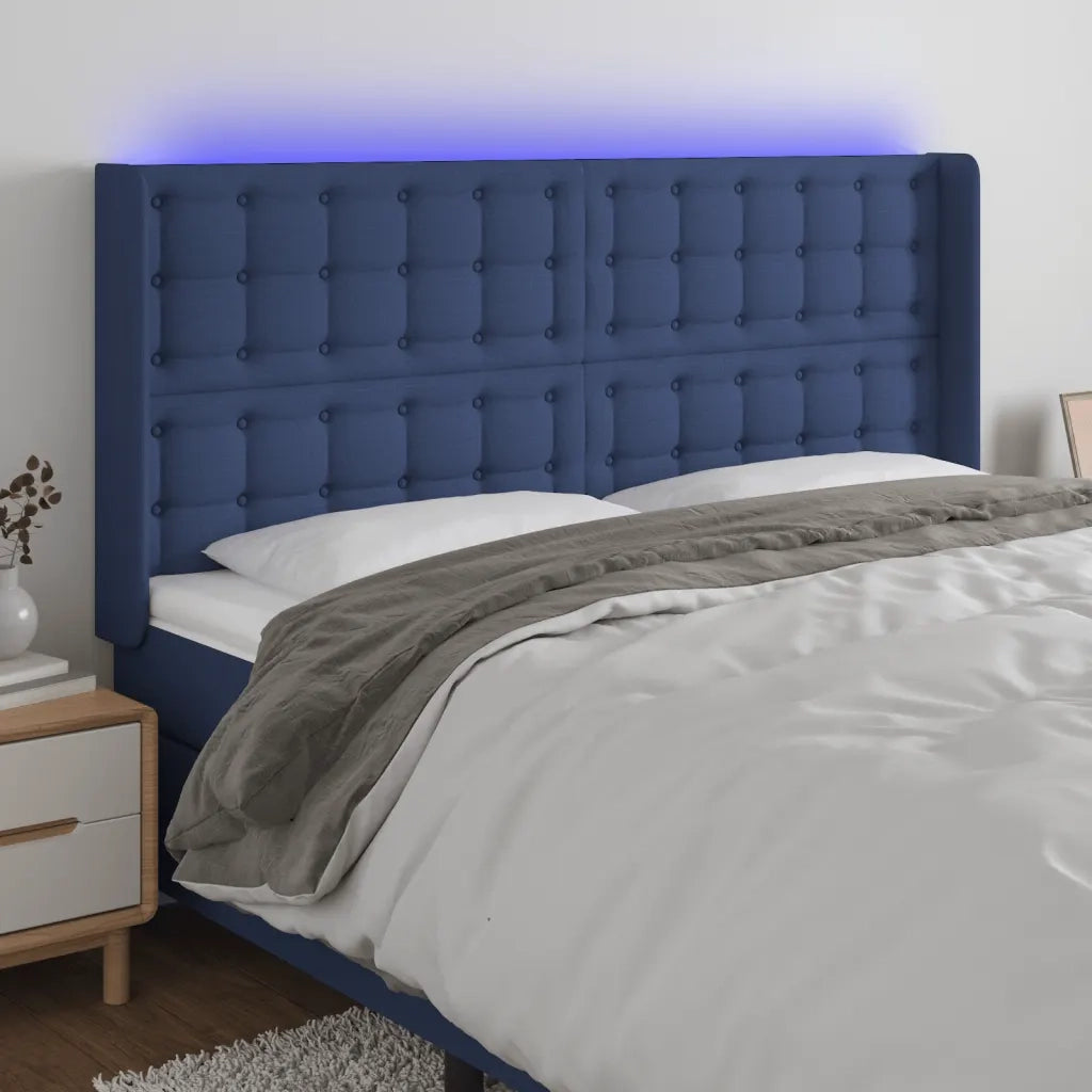 Testiera | Testata a LED Blu 183x16x118/128 cm in Tessuto