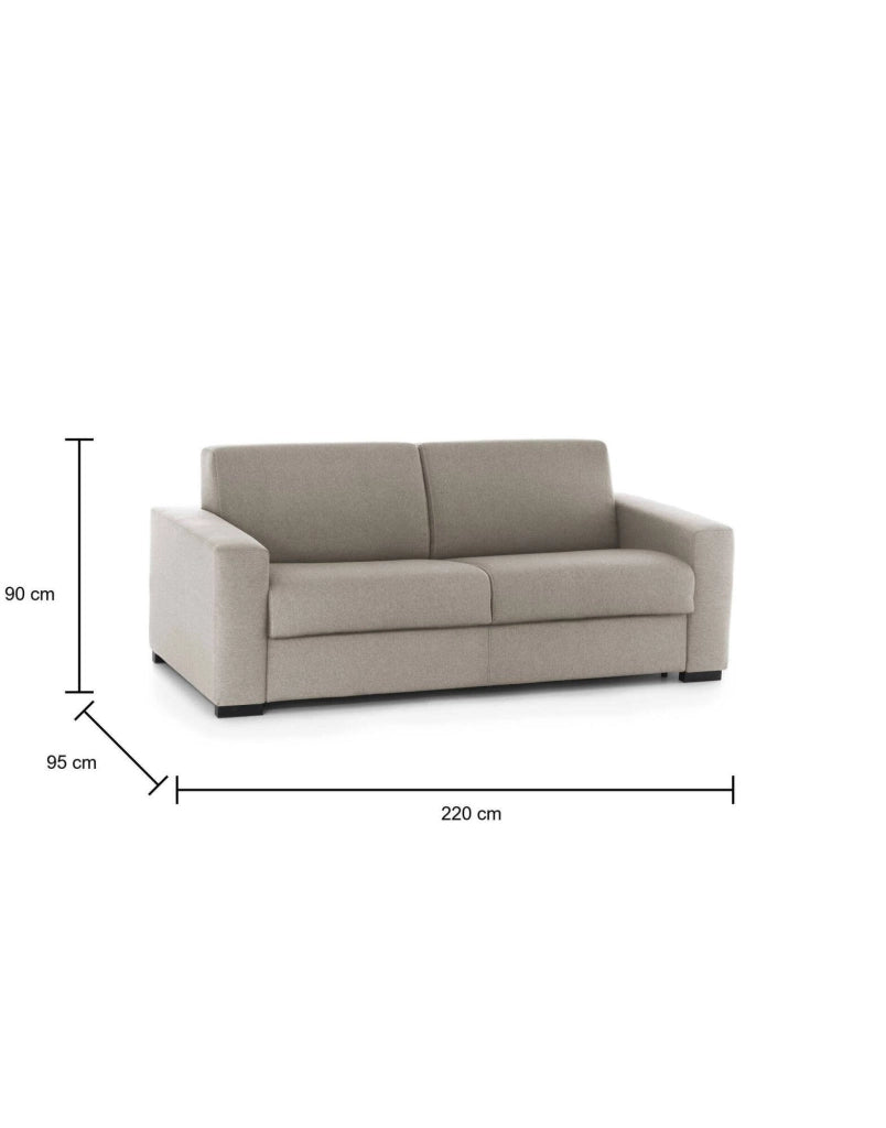 Divano Letto Estia, Divano a 3 posti, Made in Italy, SofÒ  Soggiorno con apertura girevole, in tessuto imbottito, con Braccioli standard, cm 220x95h90, Tortora