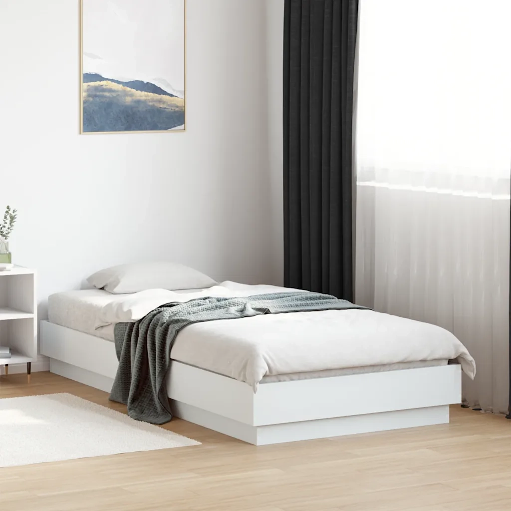 Letto singolo | Letto per adulti | Giroletto Bianco 90x190 cm in Legno Multistrato