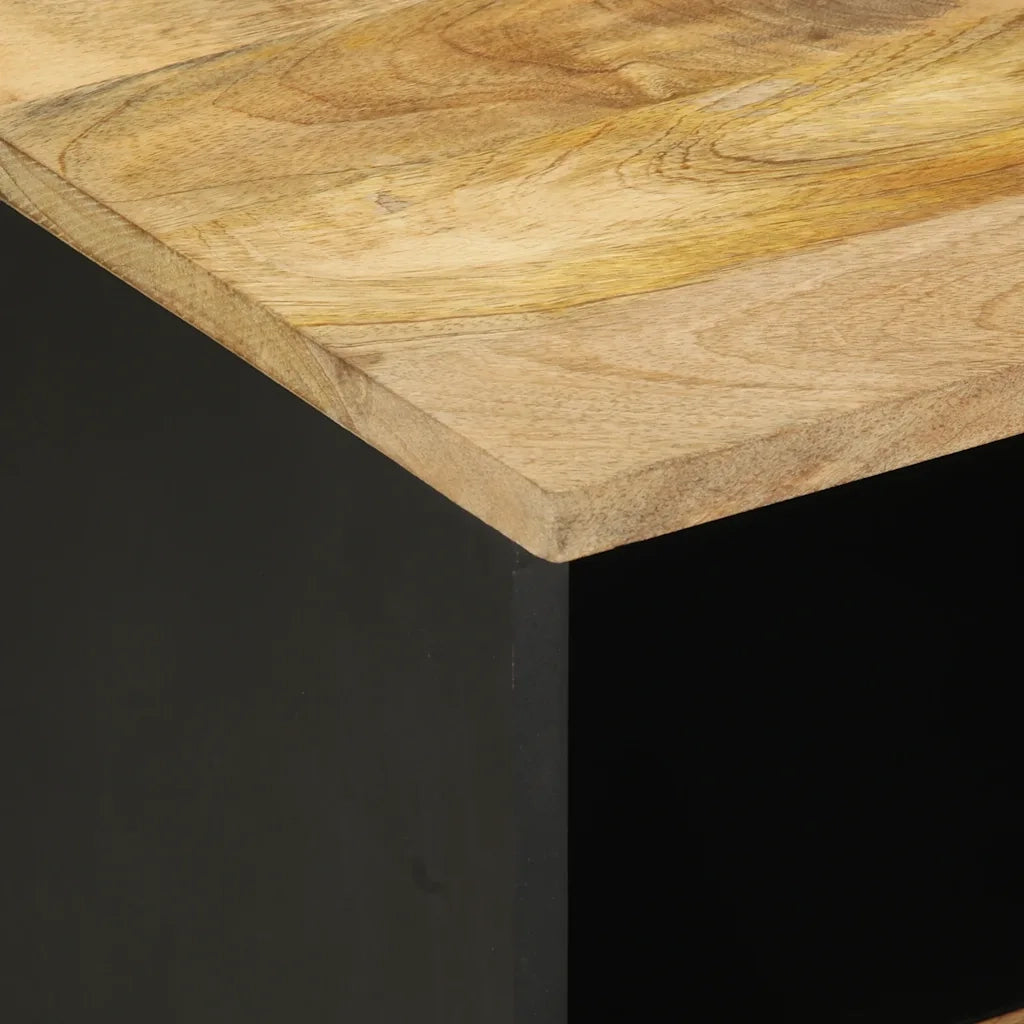 Comodino Nero 40x33x46 cm in Legno Massello di Mango Grezzo 4018634