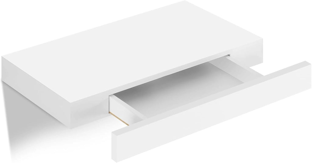 Mensola da Muro, Scaffale Parete Moderno, Mensola con Cassetto in MDF per Soggiorno, Camera da Letto, Cucina, 40x25x5cm Bianco, RG9344ws