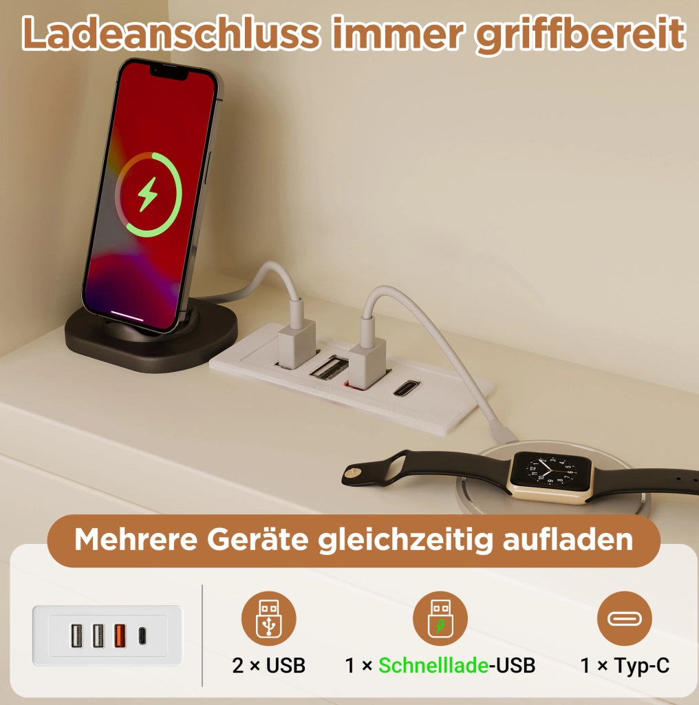 Letto 140x200 con letto estraibile, 8 vani e porte USB/Type-C