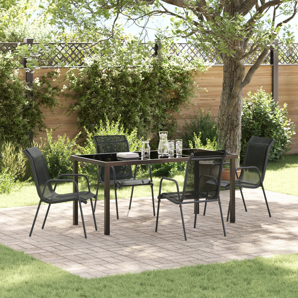 Set da pranzo da giardino 5 pezzi Nero Textilene e Acciaio