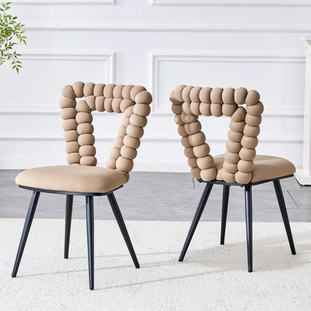 Sedie da Pranzo Set 2 Pezzi ¨C MINIMAL ¨C Velluto Cammello, Gambe in Metallo Nero, Schienale Design