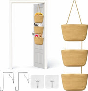 Organizzatore per parete a 3 livelli con tessuto di cotone e juta - Borsa di stoccaggio per camera da letto e soggiorno