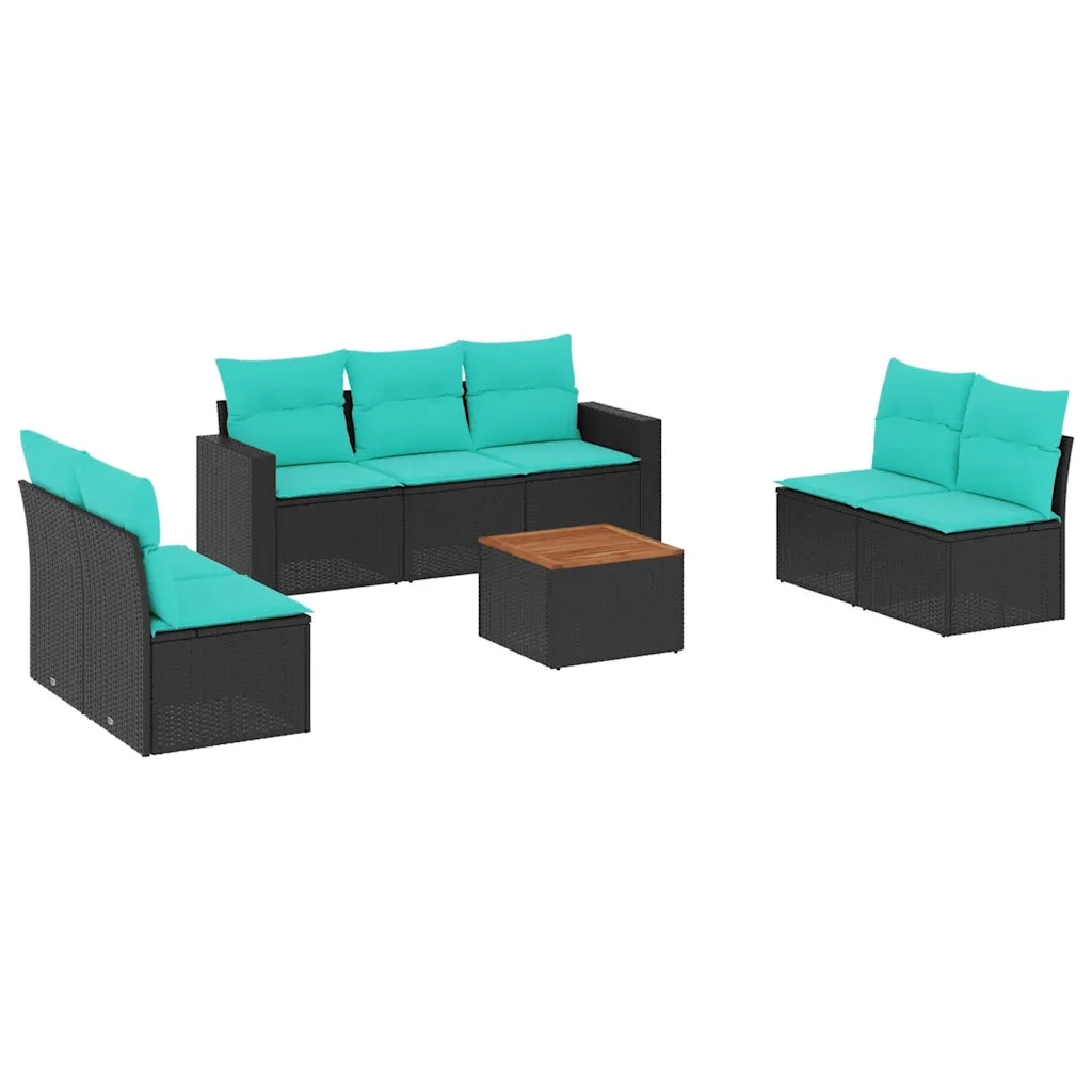 Set Divani da Giardino 8 pz con Cuscini Nero in Polyrattan