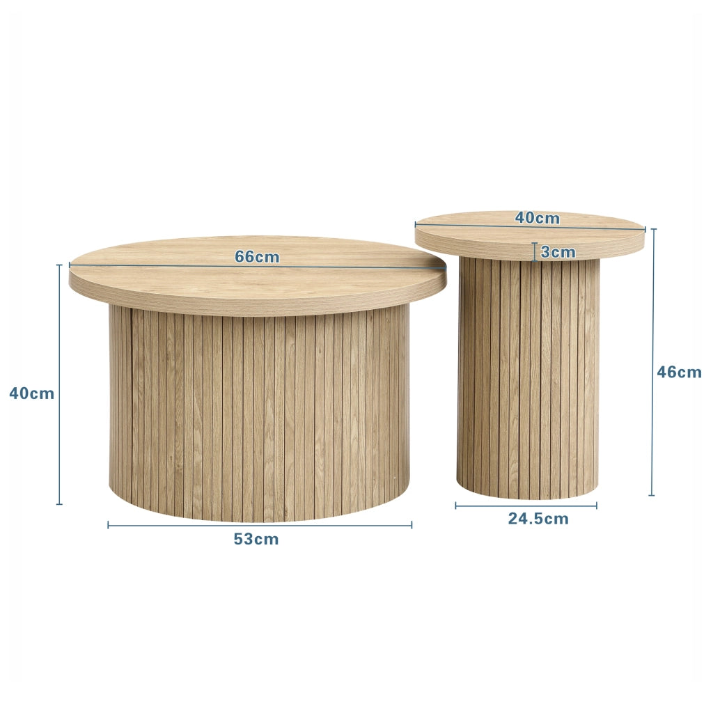 Set di tavolini 66x66x40 cm e 40x40x46 cm; design modulare; MDF; colore naturale