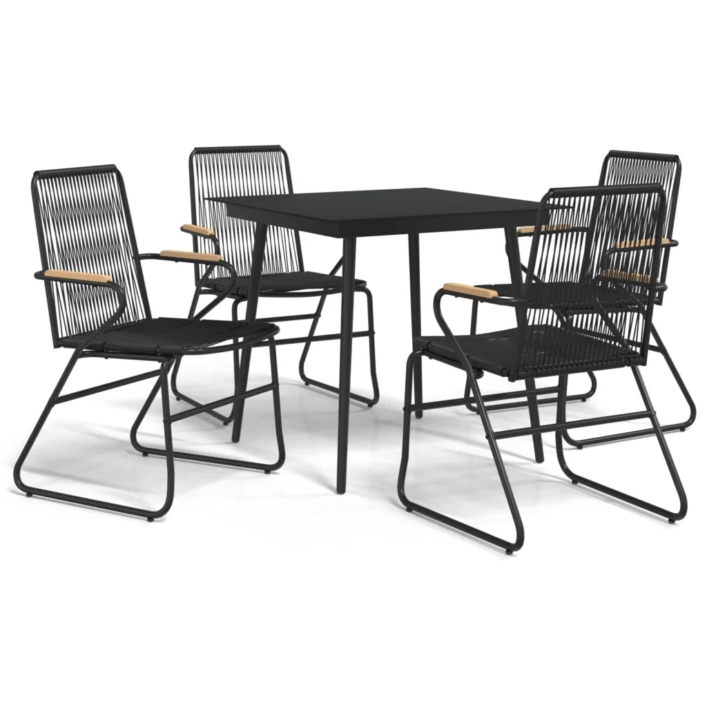 Set da Pranzo da Giardino 5 pz | Set Salotto da Giardino Nero in Rattan PVC