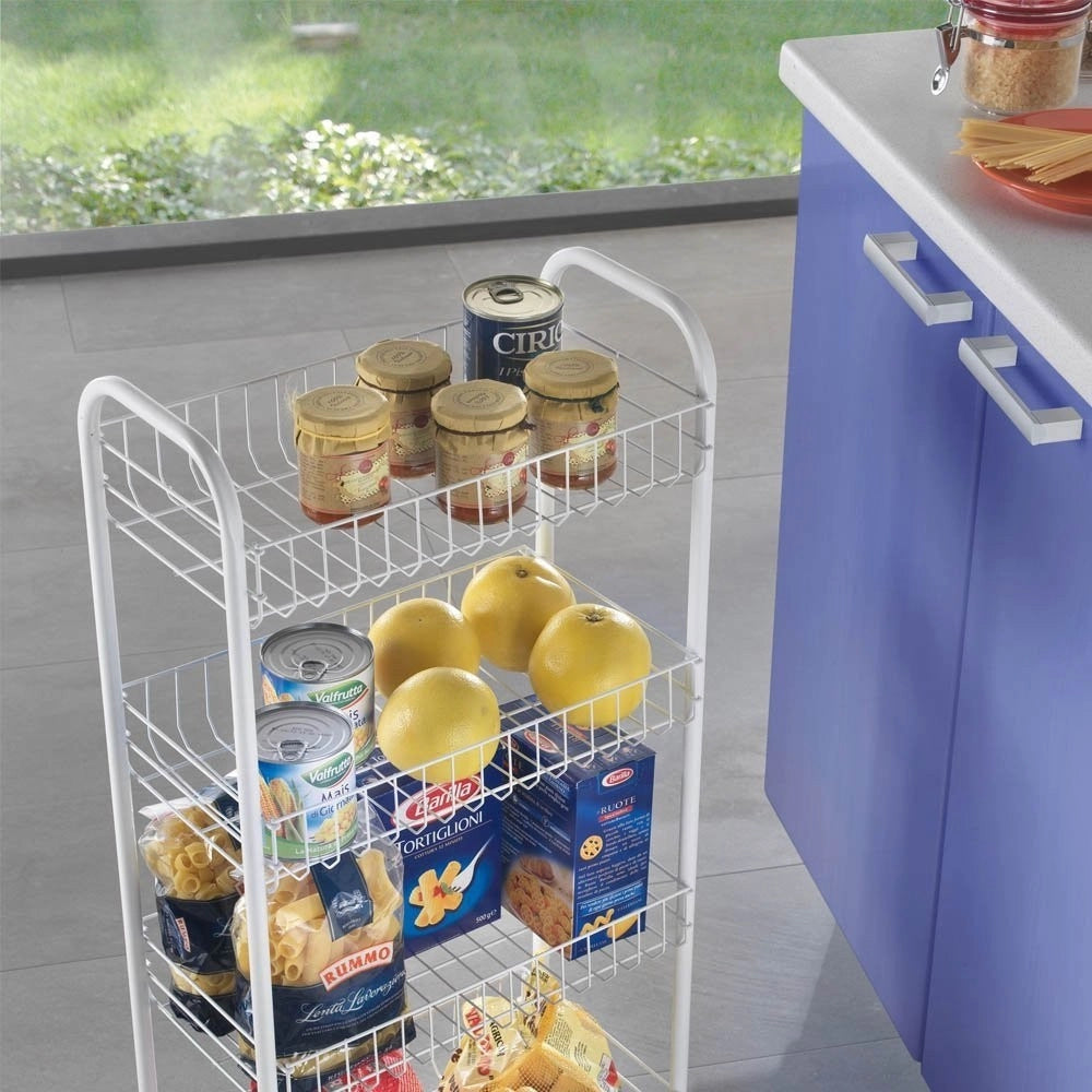 Trade Shop - Carrello Portaoggetti Porta Oggetti 4 Ripiani Bianco Per Cucina Bagno 30x40x77cm -