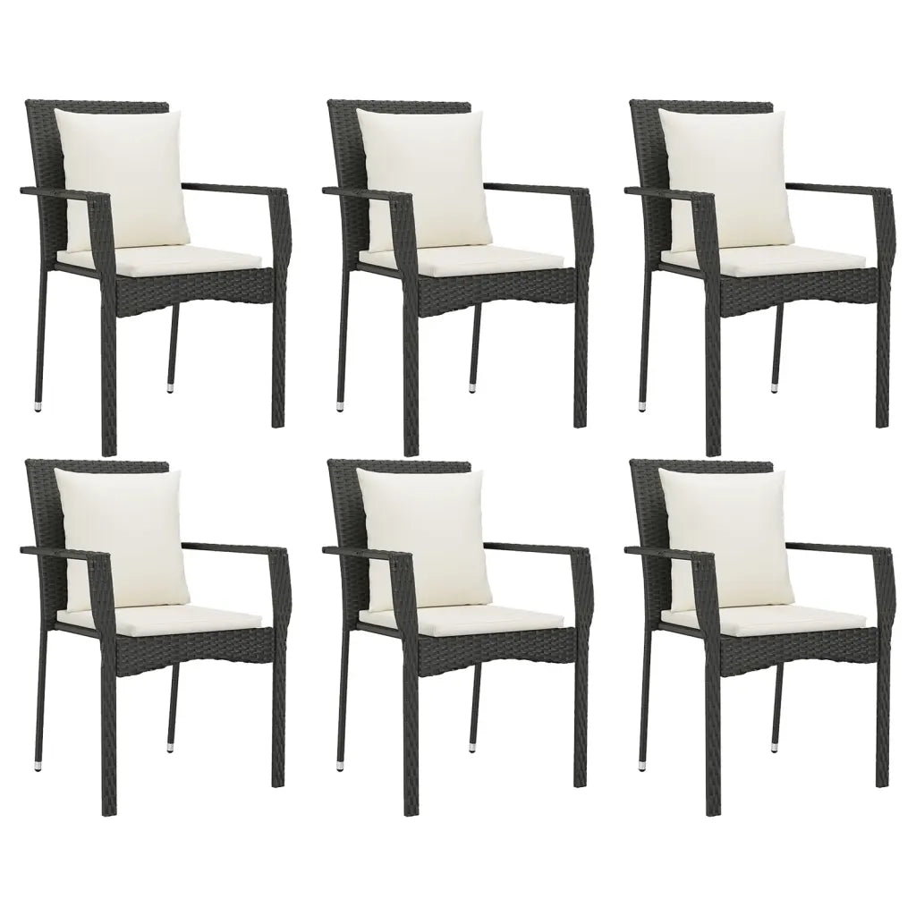 Set da Pranzo da Giardino 7 pz Nero con Cuscini in Polyrattan 3157967