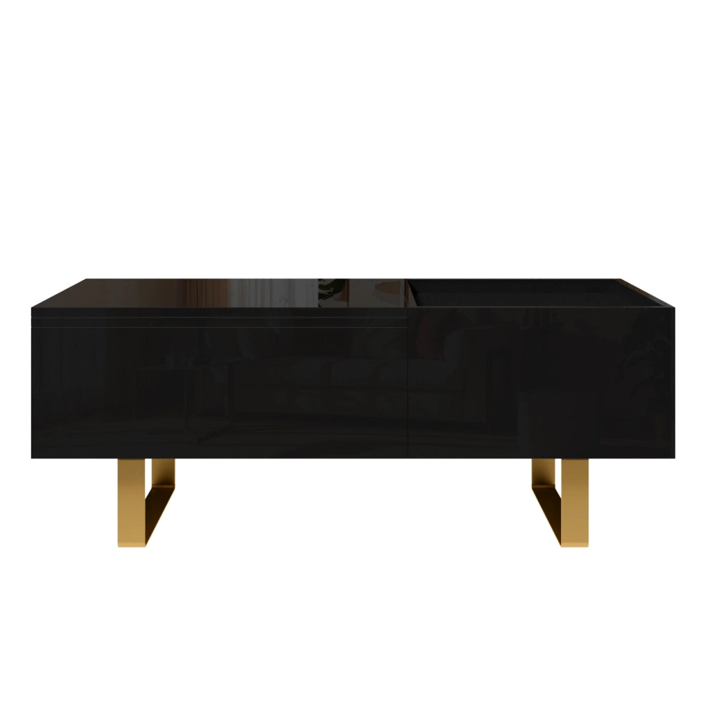 Tavolino da caffè rettangolare con piano alzabile idraulico e cassetto; 100x50x54;5 cm; MDF nero lucido
