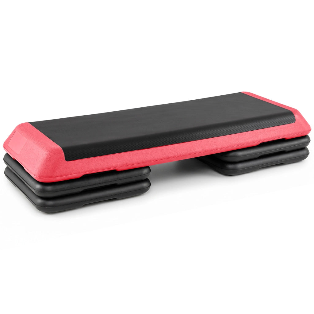 Step fitness da aerobica con 4 blocchi altezza regolabile, Pedana in plastica antiscivolo per casa palestra e ufficio Rosso